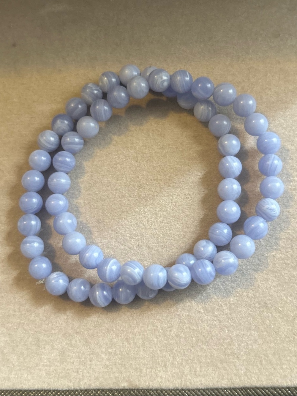 Blue Lace Agate Crystal Beaded Stretch Bracelet - Handmade - Picture 2 of 2